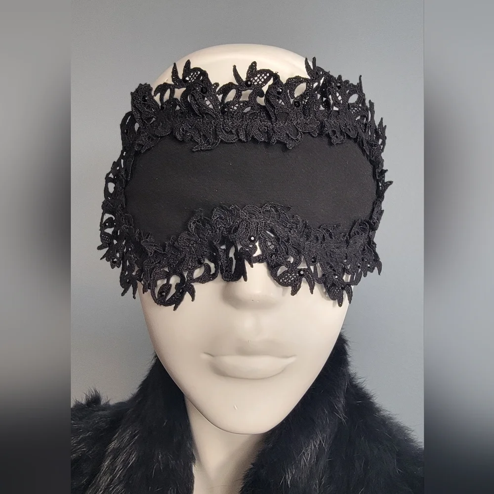 La Perla Silk Macramé Crystal Eye Mask Bridal Boudoir Luxury Black dark fairy